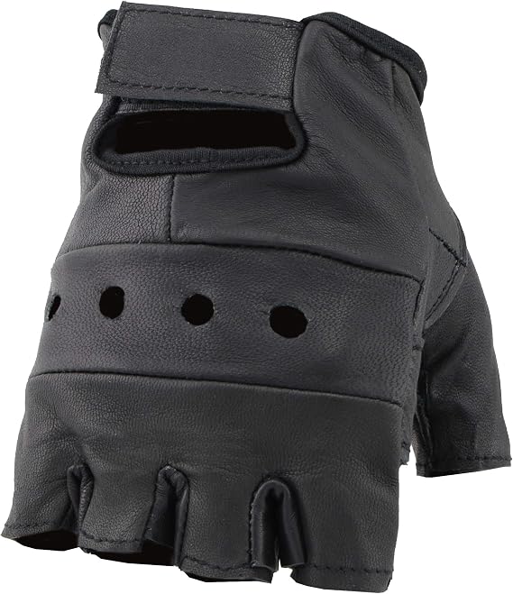 Men's Leather Fingerless Gloves, Soft Lambskin Leather (Black, 3XL)