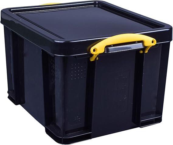 Really Useful Box Plastic Storage 35 Litre Solid Black with Yellow Handles