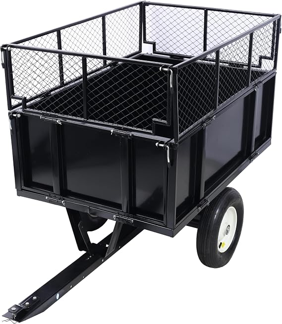 Dump Cart for Lawn Tractor for Garden Tow Behind Utility ATV UTV Trailer with All Terrain Pneumatic Tires Removable Side Heavy Duty Steel 750lbs 22 Cubic Feet Black