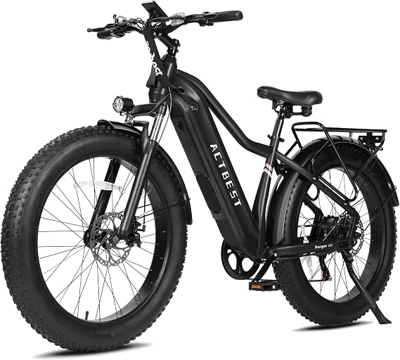 ACTBEST Ranger 2.0 26 * 4.0 Fat Tire Electric Bike for Adults, 28+MPH, Up to 60 Miles Range, Peak 1500W Brushless Motor Ebike with 48V 15.6AH Built-in Battery (Step-Over 48V 15.6AH, Grey)