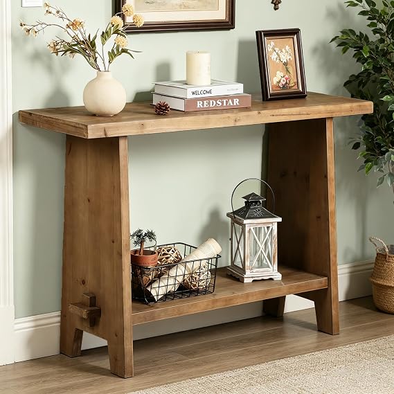 HOKYHOKY 43.3" Wood Console Table for Entryway,Farmhouse Sofa Table, Brown