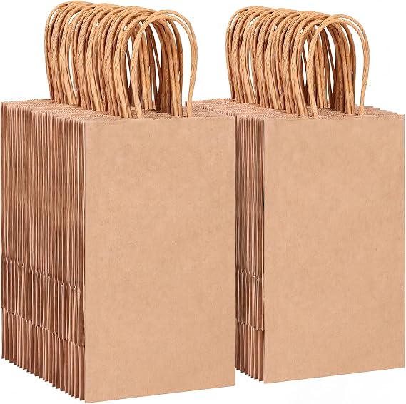 OUTUXED 150pcs Brown Paper Bags with Handles, 5.25x3.2x8in Small Gift Bags