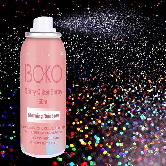 Boko Body Glitter Spray, 60ML Holographic Silver Glitter Spray | for Body Hair Clothes, Long-Lasting Glitter Hairspray Body Shiny for Festival Music Concert Party Rave Accessories
