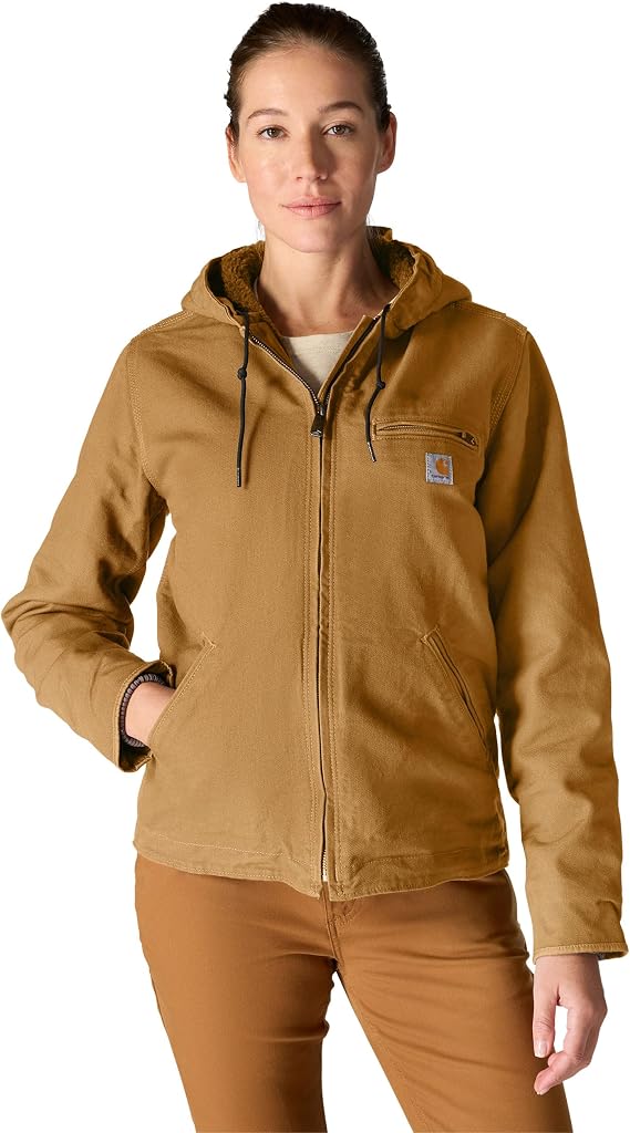 Carhartt Women's Loose Fit Washed Duck Sherpa Lined Jacket Cotton Lightweight Jacket