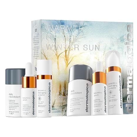 Dermalogica Warmth of the Winter Sun Travel Sized Skin Care Set Includes Face Exfoliants, Facial Serum, and Moisturizer with SPF