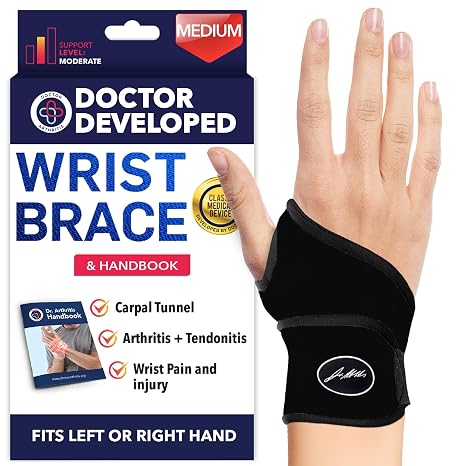 Doctor Developed Wrist Brace, Wrist Wraps for Carpal Tunnel Arthritis, Tendonitis, Hand Support, Ideal for Fitness, Weightlifting - Handbook Included