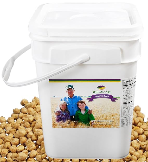Wheatland Garbanzo Beans Chickpeas 20 lb Bucket, Mylar, Oxy-Pack Emergence Food Storage Idaho Grown Non-GMO Lab Tested Sproutable 25 year Shelf Life