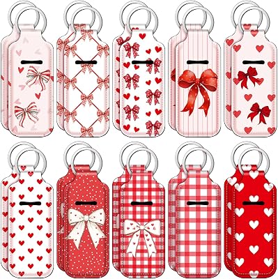 Ctosree 20 Pcs Valentines Day Team Gifts Bulk Coquette Bow Lipstick Holder Keychain Bulk Galentines Birthday Party FavorRed,Valentine