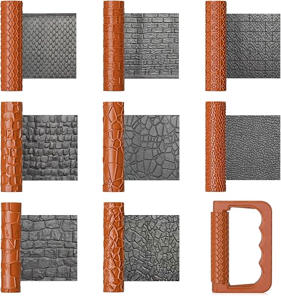 Leriton 9 Pcs Clay Texture Roller Set with Handle, Terrain