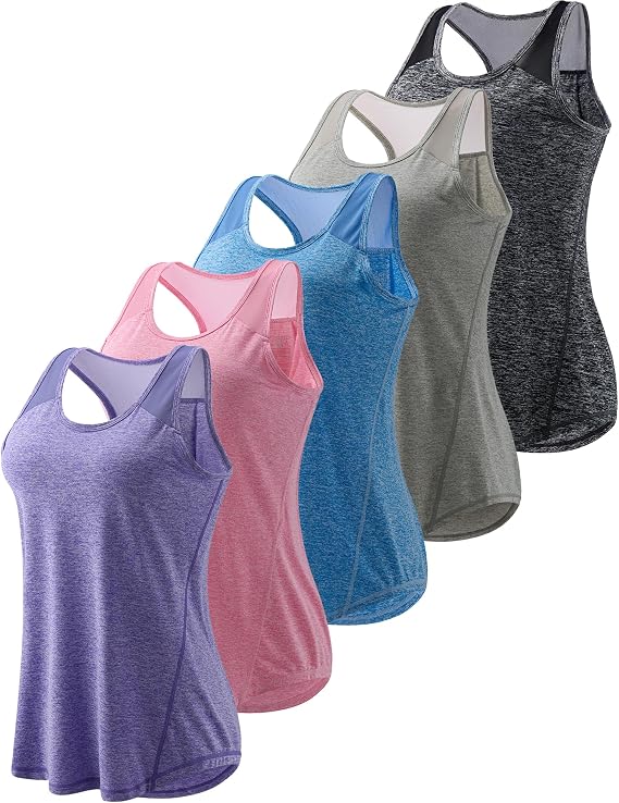 Liberty Imports 5 Pack Women's Racerback Workout Tank Tops | Athletic Sleeveless Shirts, Mesh Back, Yoga Gym Running