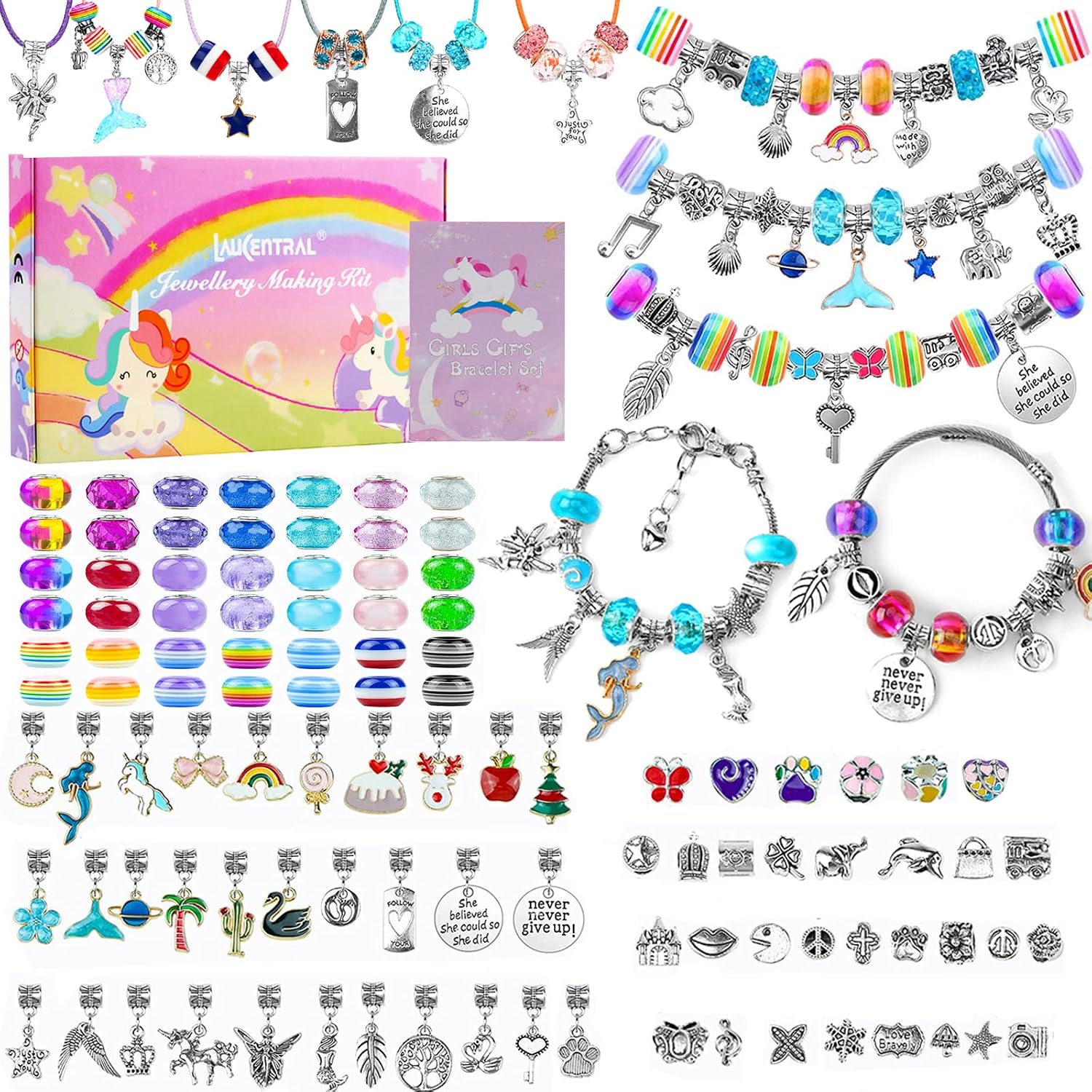 164 Pieces Charm Bracelet Making Kits, Jewelry Making Supplies Beads DIY Art Crafts Supplies Set with Snake Chain String for Christmas Gifts for Girls Teens Children Age 8-12