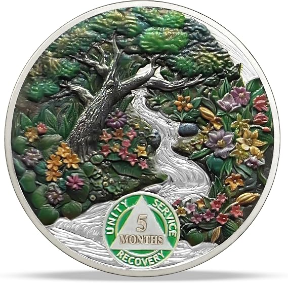 Imasoner 5 Month Sobriety Coin AA Chip, Four Seasons Spring Sober Medallion | 3D Recovery Token with Inspirational Message, Alcoholics Anonymous Gift for Men Women, AA Chip for Recovery Journey