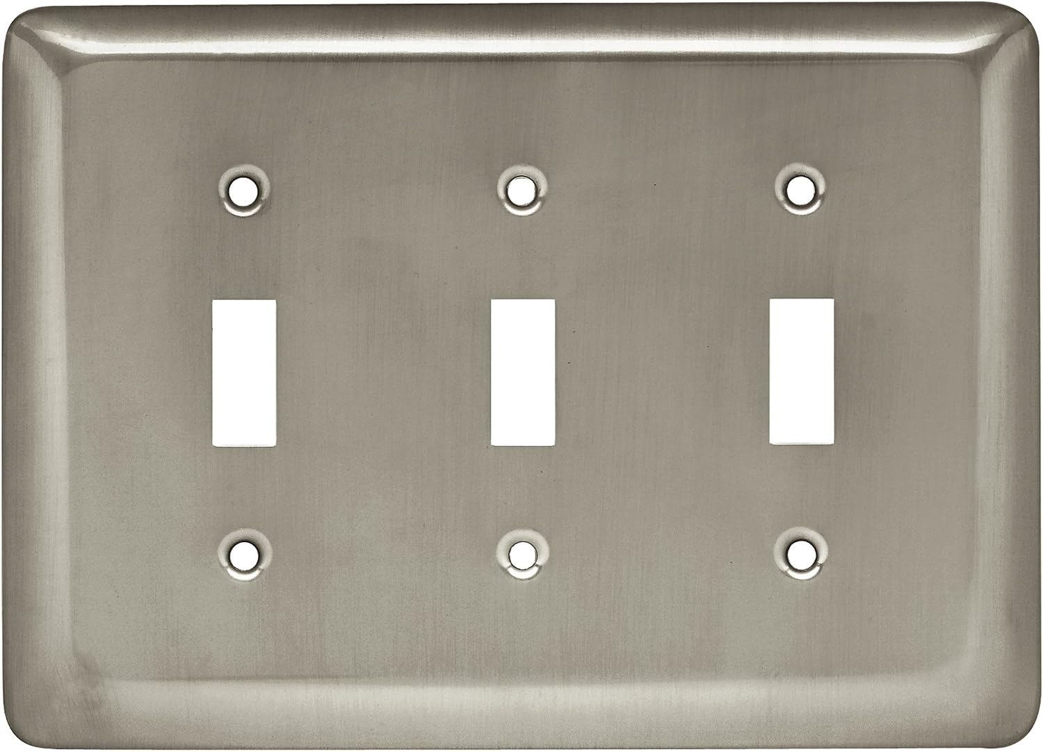 Brainerd 64380 Stamped Steel Round Triple Toggle Switch Wall Plate  Switch Plate  Cover, Satin Nickel