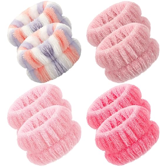 Chuangdi 4 Pairs Wrist Bands for Washing Face Microfiber,Vivid Colors