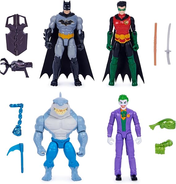 DC Comics Batman and Robin vs The Joker and King Shark 10 cm Action Figures Children's Toy for Boys and Girls