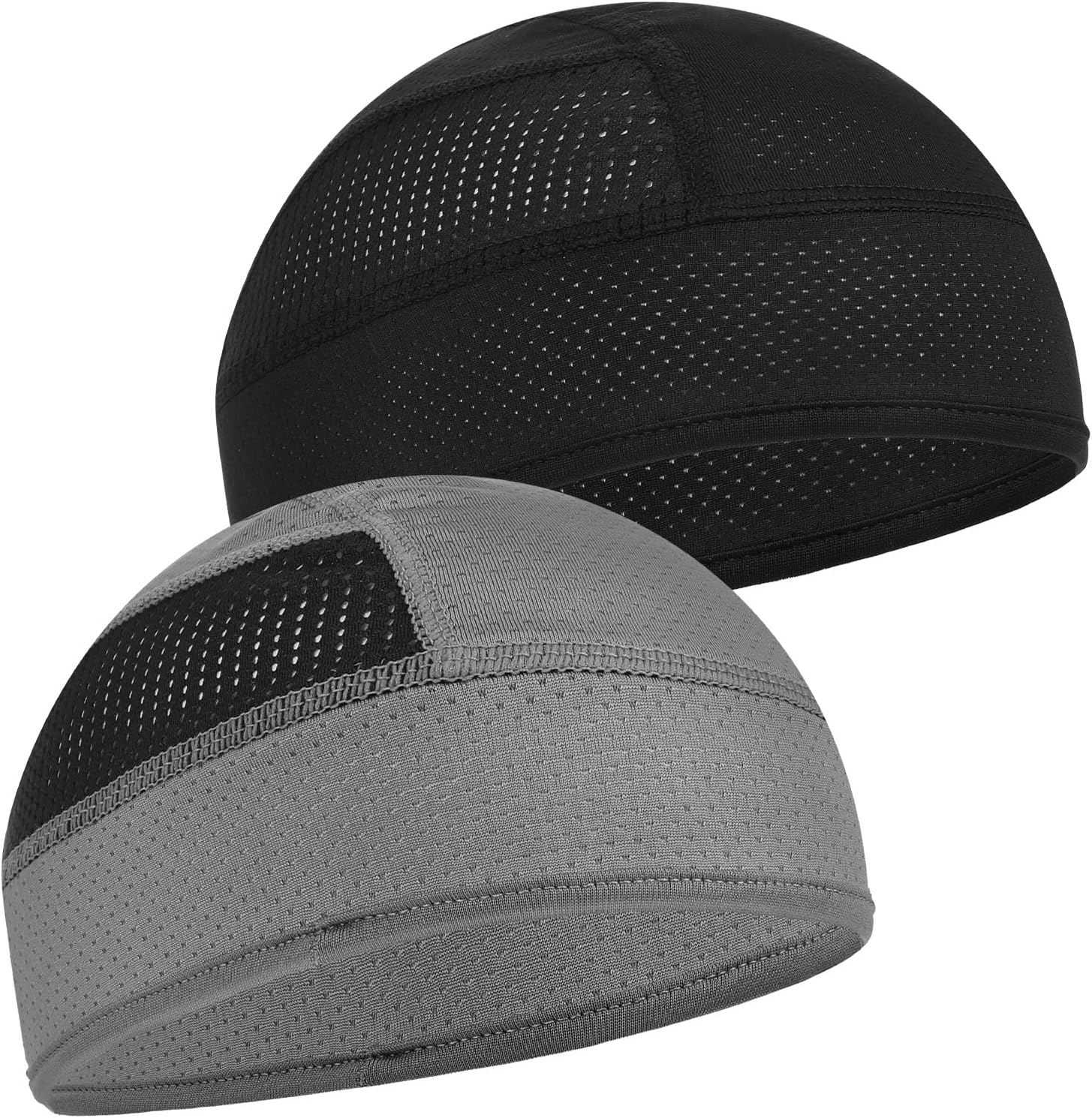 2 Pcs Cooling Skull Caps Helmet Liner Beanie, Mesh Cycling Running Hat, Sweat Wicking Hard Hat Line for Men Women Motorcycle, Fits Under Helmets Black, Gray