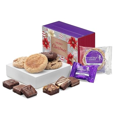 Fairytale Brownies Christmas Treasure Cookie & Magic Morsel Combo Individually Wrapped Gourmet Chocolate Food Gift Basket - 1.5 Inch x 1.5 Inch Bite-Size Brownies and 3.25 Inch Cookies - 10 Pieces - Item HC340