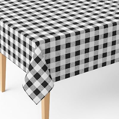 SOFINNI Black and White Checkered Vinyl Tablecloth, Waterproof Flannel Back Table Cloth, Wipe Clean Table Cover for Dining Rectangular 54 x 72 inch Black and White