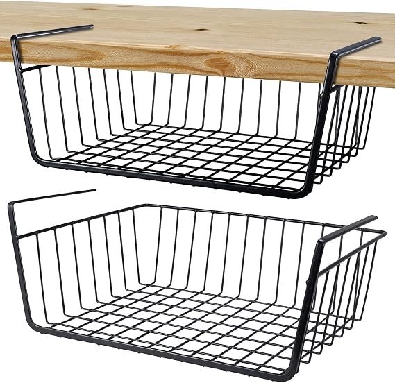 2Pcs Under Shelf Basket Metal Wire Under Cabinet Basket for Kitchen Pantry