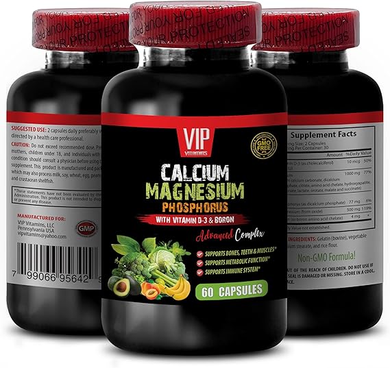 Bone and Joint Vitamins - Calcium Magnesium Phosphorus, with Vitamin D-3 and Boron Advanced Complex - Phosphorus Magnesium, Calcium Magnesium Supplement, Calcium Magnesium Potassium 1 Bot 60 Capsules