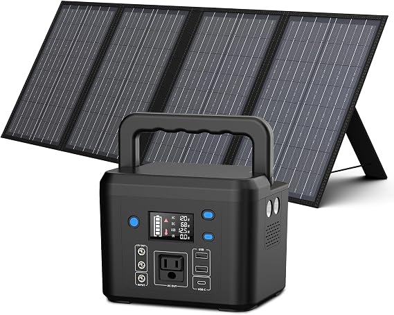 powkey 200W Solar Generator with Panel, 120Wh/200W Portable Power Station with 60W Foldable Solar Panel for Outdoor Camping