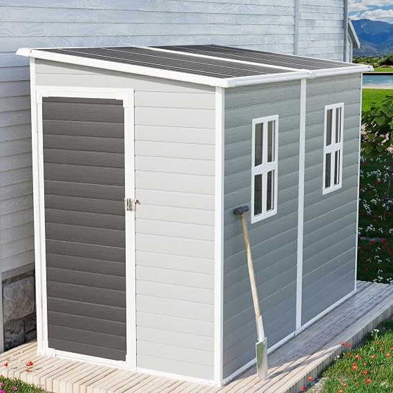 CDCASA 4x8 FT Plstic Resin Outdoor Lean to Shed with Floor Included