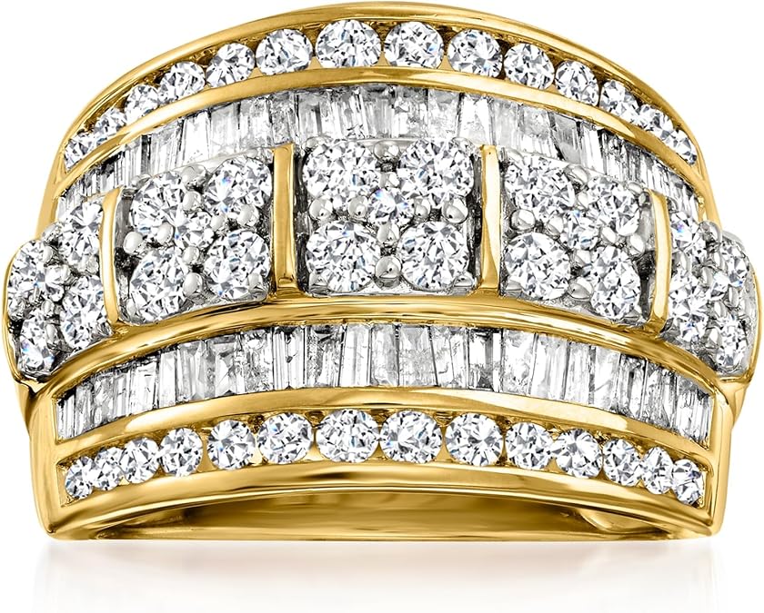 Ross-Simons 2.00 ct. t.w. Round and Baguette Diamond Multi-Row Ring in 14kt Yellow Gold