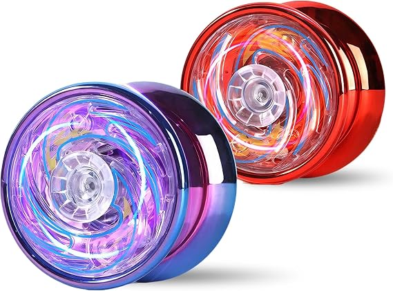 2-Pack Light Up Yoyo for Kids, Magic Yoyo Set with Red & Purple LED Lights, Beginner Friendly, Responsive Yo Yo Toy for Tricks and Magic Performances, Includes Protective Case and Accessories