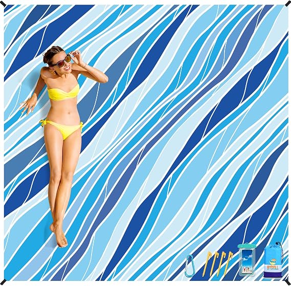 BYDOLL Beach Blanket Waterproof Sandproof 78''110'' Suits1-7 Adults Compact Lightweight Oversized Sand-Free Blanket Large Picnic Mat for Beach Travel Camping Hiking