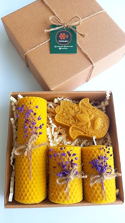 Petekoğlu Natural Honeycomb Beeswax Candle Gift Decorative Set Hamse Abundance Hand Beeswax Canle Gift Set