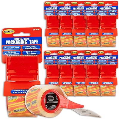 Crystal Clear Packing Tape with Dispenser, 12 Rolls of Heavy Duty Shipping and Moving Packaging Tape, 2 Inch x 800 Inches 22.25 Yards Each 267 Yards Total