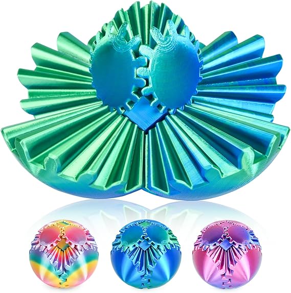 Gear Ball 3D Printed Fidget Toy Spinning Gear Sphere for Stress Relief Anxiety Fun Desk Toy for Adults Kids Stocking Filler Gifts Birthday Christmas (Green, Diameter: 2.5 In)