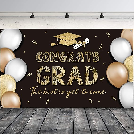 Sumind 2026 Graduation Decorations Graduation Backdrop Banner Black and Gold Congrats Grad Banner Class of 2026 Background 73 x 43 Inch Photography Backdrop for Indoor Outdoor Grad Party Supplies