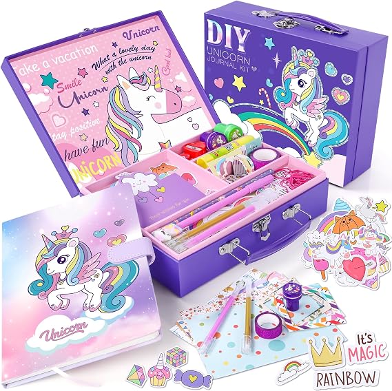 Joycover Unicorn Journal Set for Girls Toys Ages 6-8 8-12 Valentines Day Gifts for girls Ages 6 7 8 9 10 11 Year Journaling Scrapbook Kit Diary Toys For girls Stationary Set Birthday Gifts for Girls 6-12