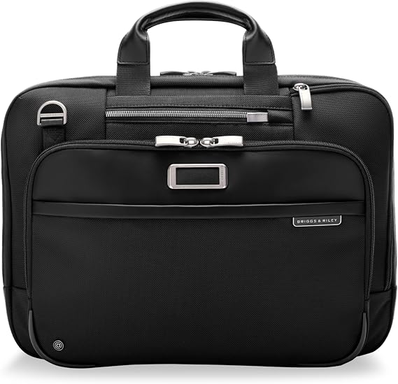 Briggs & Riley Medium Expandable Briefcase - Laptop Bag for Work & Travel, Briefcases for Men & Women, Includes Shoulder Strap, Self-Repairing Zipper, Fits up to 15" Computer - @work Collection, Black