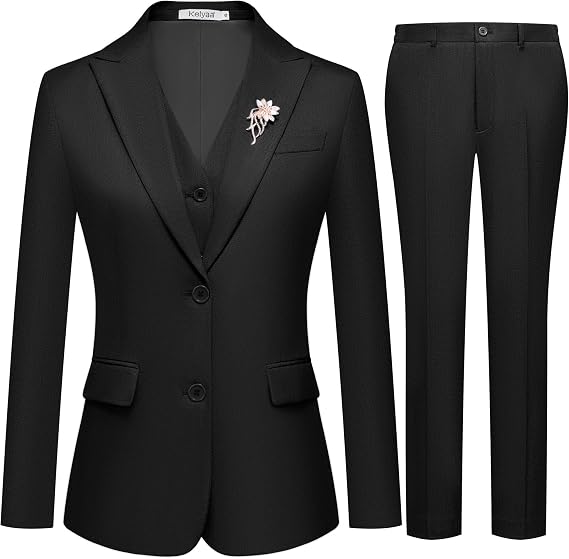 Kelyaa Women's 3 Pieces Suit Lady's 2 Buttons Business Casual Office Outfits Slim Fit Blazer Jacket Vest Pants Set
