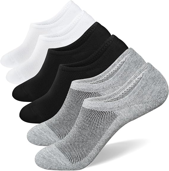 SIXDAYSOX No Show Socks for Men 6/8 pack Cotton Thin Low Cut Non Slip for Loafer Flats Sneakers 5-8/9-11/12-15