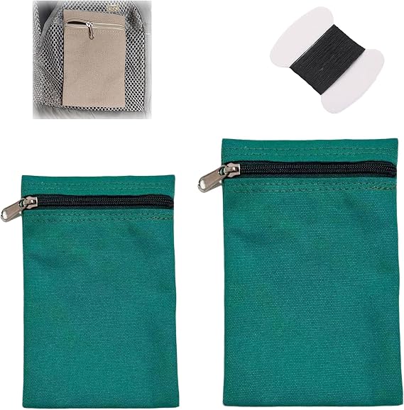 2Pc Sew-in Side Pocket with Zipper,Coat Inside Pockets,Travel Security Pocket Hidden Wallet,Secure Side Pocket for Mastectomy Recovery, Pockets for Clothing Including Coats,Sweatshirts (Green)