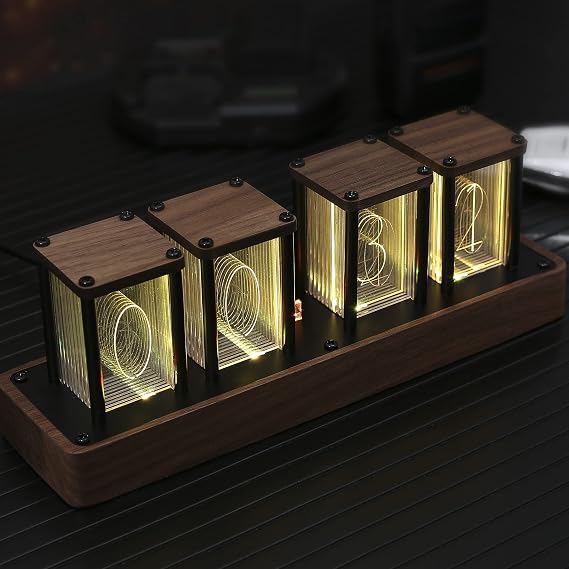 Nixie Tube Clock Wooden Digital Clock for Bedroom, Support Wi-Fi Calibration Time, Alarm and 12/24h Display,No Assembly Required - A Retro Gift to Decorate Your Desk and Bedroom