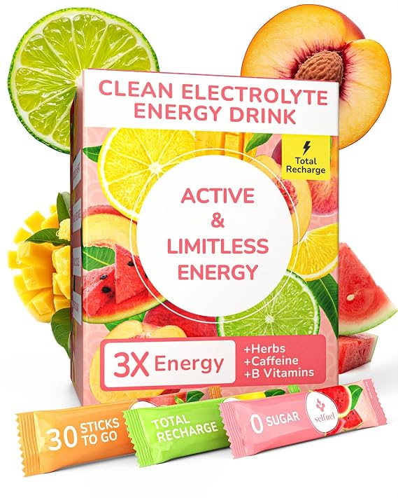 Clean Energy Drink Powder | Natural Caffeine, Electrolytes, and B Vitamins for Hydration, Focus, and Vitality | Zero Sugar, Long-Lasting Energy Boost | 30 Convenient Packets