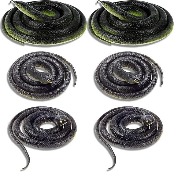 ADULLPONY Rubber Realistic Prank Fake Snake: Scare Birds Squirrels Away Keep Deterrence for Garden Lifelike Large Plastic Black Snake Props 6 PCS for Outside Halloween Decorations