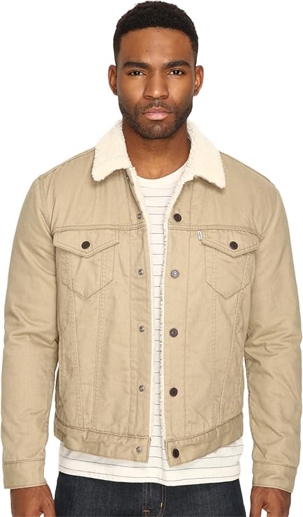 Levi's? Mens Men's Type III Sherpa Trucker Jacket Lead Grey Distressed Flannel Jacket