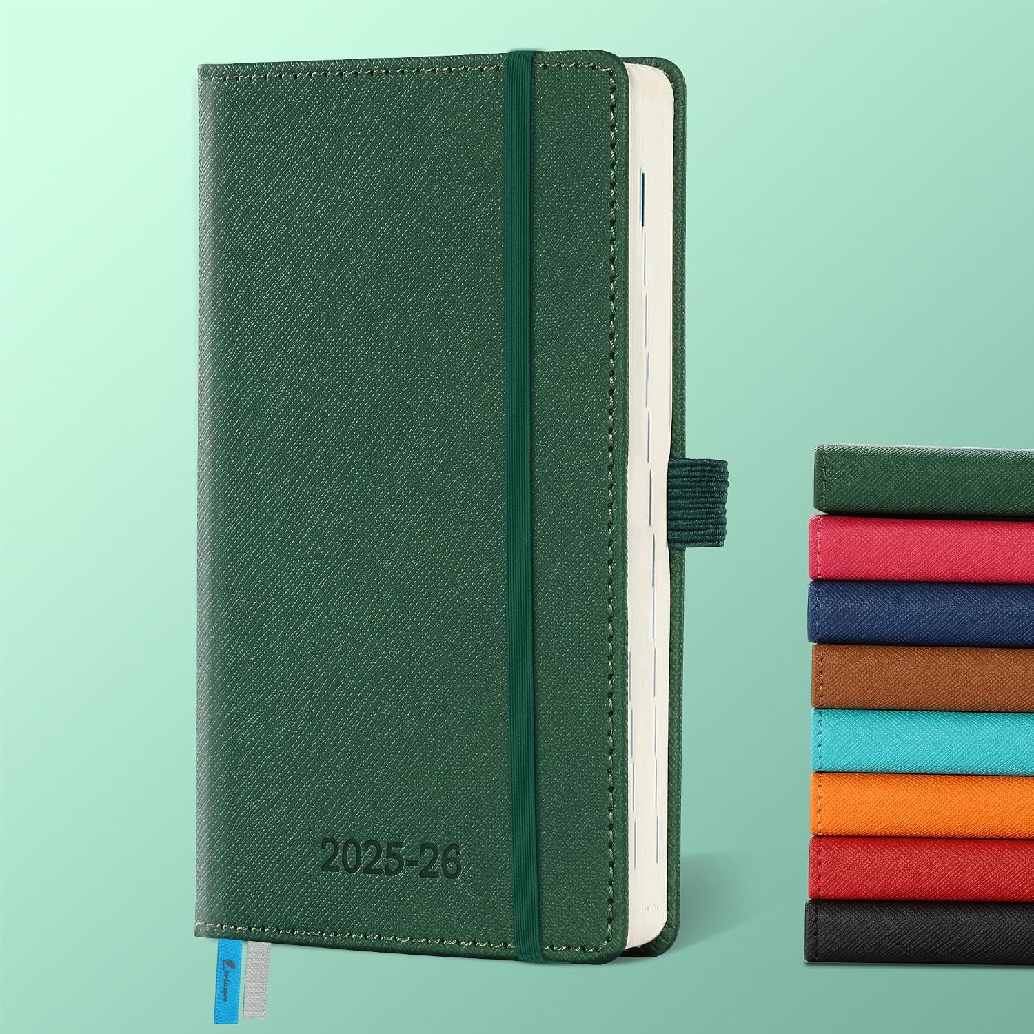 Weekly Monthly 2025-2026 Planner July 25-Dec 26,6.5x3.75,18 Months Agenda Plan with Month Tabs & Pocket,ExpensesNote Pages, Academic Calendar with Vegan Leather Cover,Green