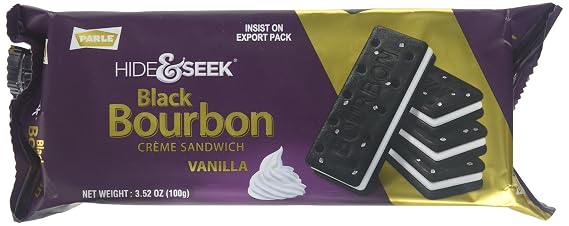 Parle Hide & Seek Black Bourbon Creme Sandwich with Vanilla Cream Filling (100 grams / 3.5 oz)