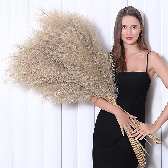 Wertuirk 8 Pcs 45 inch Tall Faux Brown Pampas Grass Decor | Large Artificial Pompous Grass Bulk, Long Fake Pompas for Floor Vase Filler, Wedding, Baby Shower, Home and Boho Decor