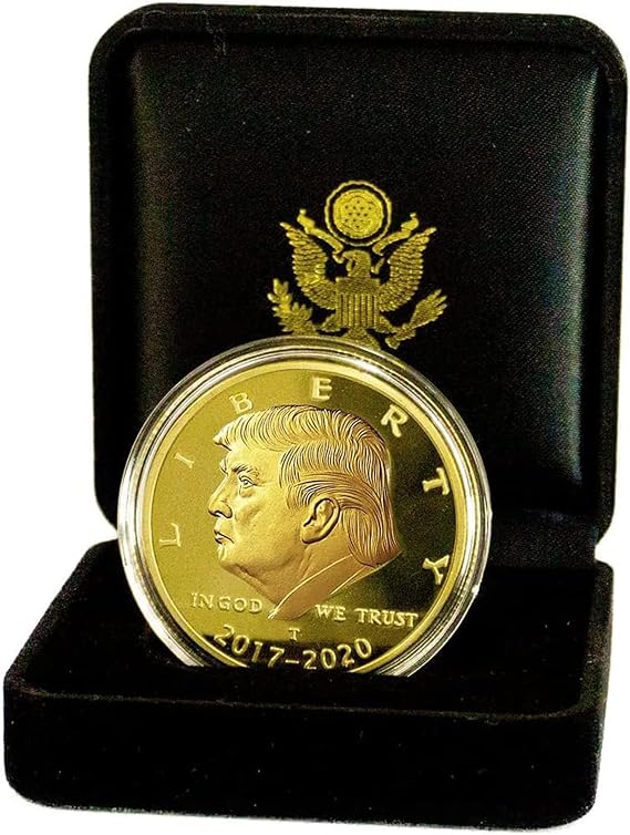 Trump 2017-2020 Gold Coin Set, Velvet Case, 4 Year Collectors Edition, Commemorative Gold Plated Replica Challenge Coin w/Cert. of Authenticity (Velvet 17-20)