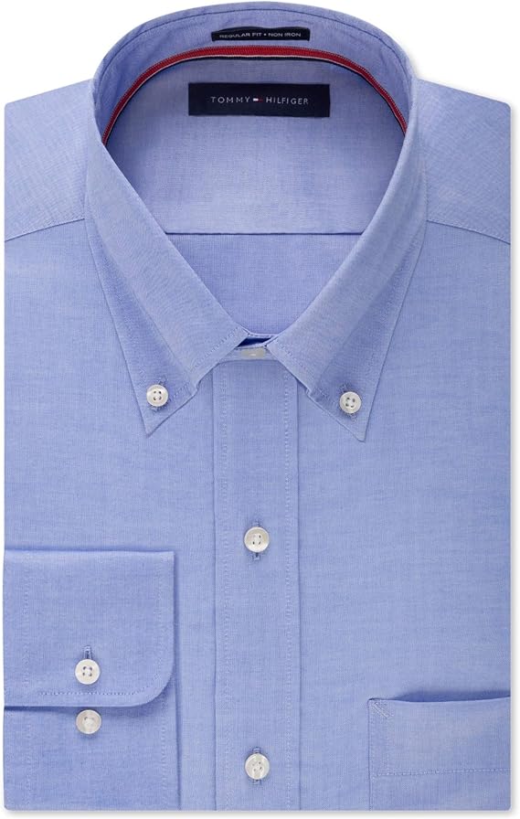 Tommy Hilfiger Men's Non Iron Solid Button Collar Dress Shirt