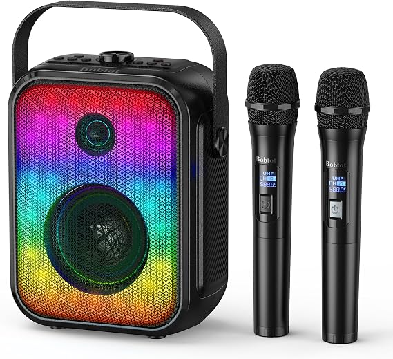 Bobtot Karaoke Machine for Adults with 2 Wireless Microphones