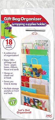 Gift Bag Organizer - Storage for Gift Bags, Bows, Ribbon and More - Organize Your Closet with this Hanging Bag & Box to Have Organization with Clear Pockets by Jokari