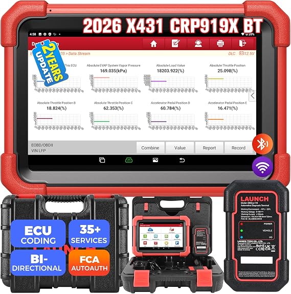 LAUNCH X431 CRP919XBT OBD2 Scanner, 2026 Wireless Bidirectional Scan Tool | ECU Coding, 35+ Services, All Systems Diagnostic, FCA AutoAuth, 2Yrs Free Update, V.A.G Guide, CANFD, Upgraded of CRP919X